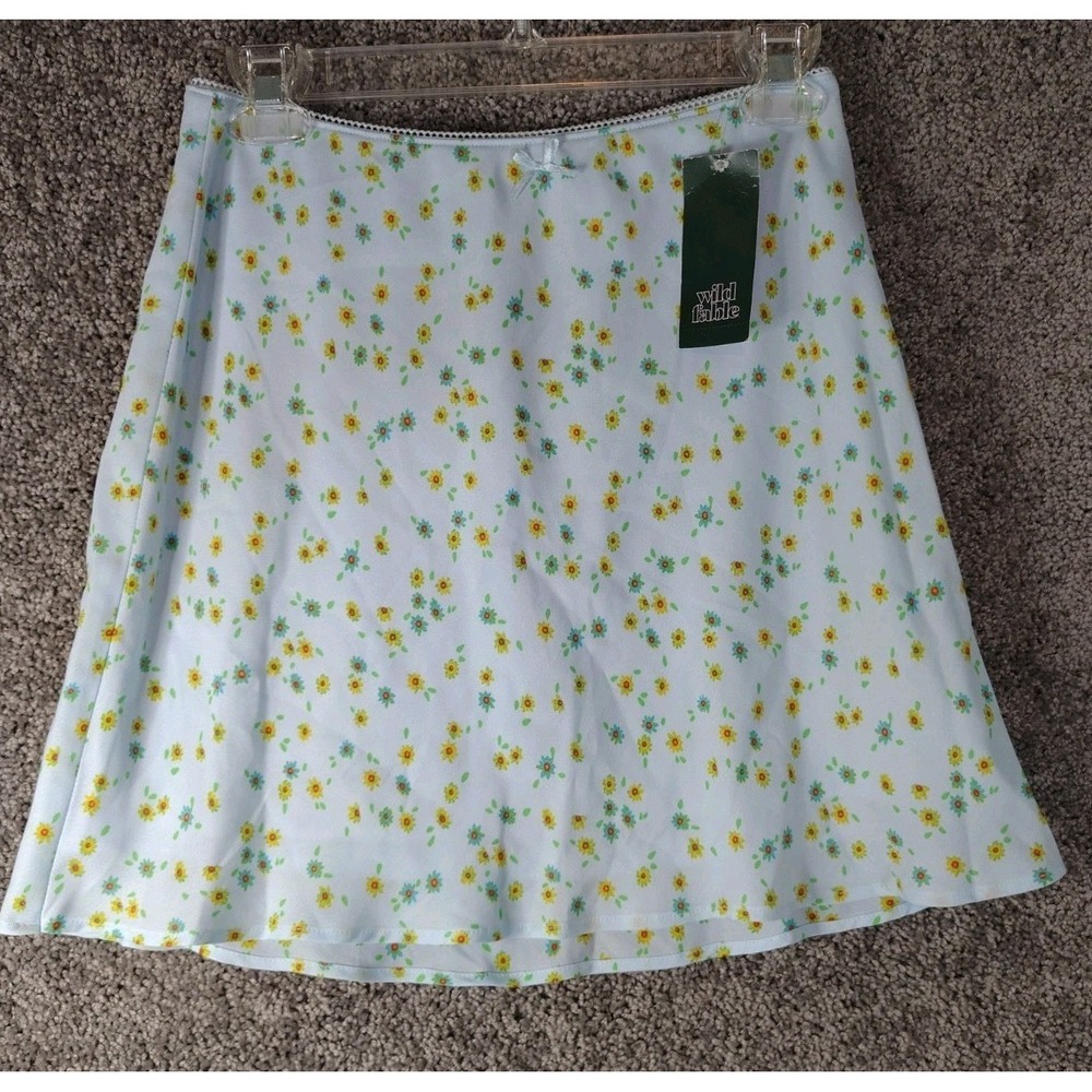 Wild Fable Elastic Waist Skirt Blue With Floral Print Size S 100% Polyester NWT